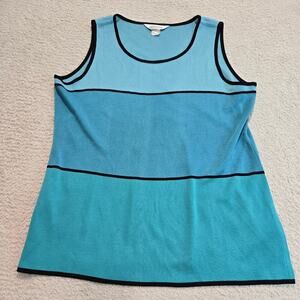 Misook Sleeveless Knit Tunic Tank Top Blue Colorblock Sz L Classic/Timeless